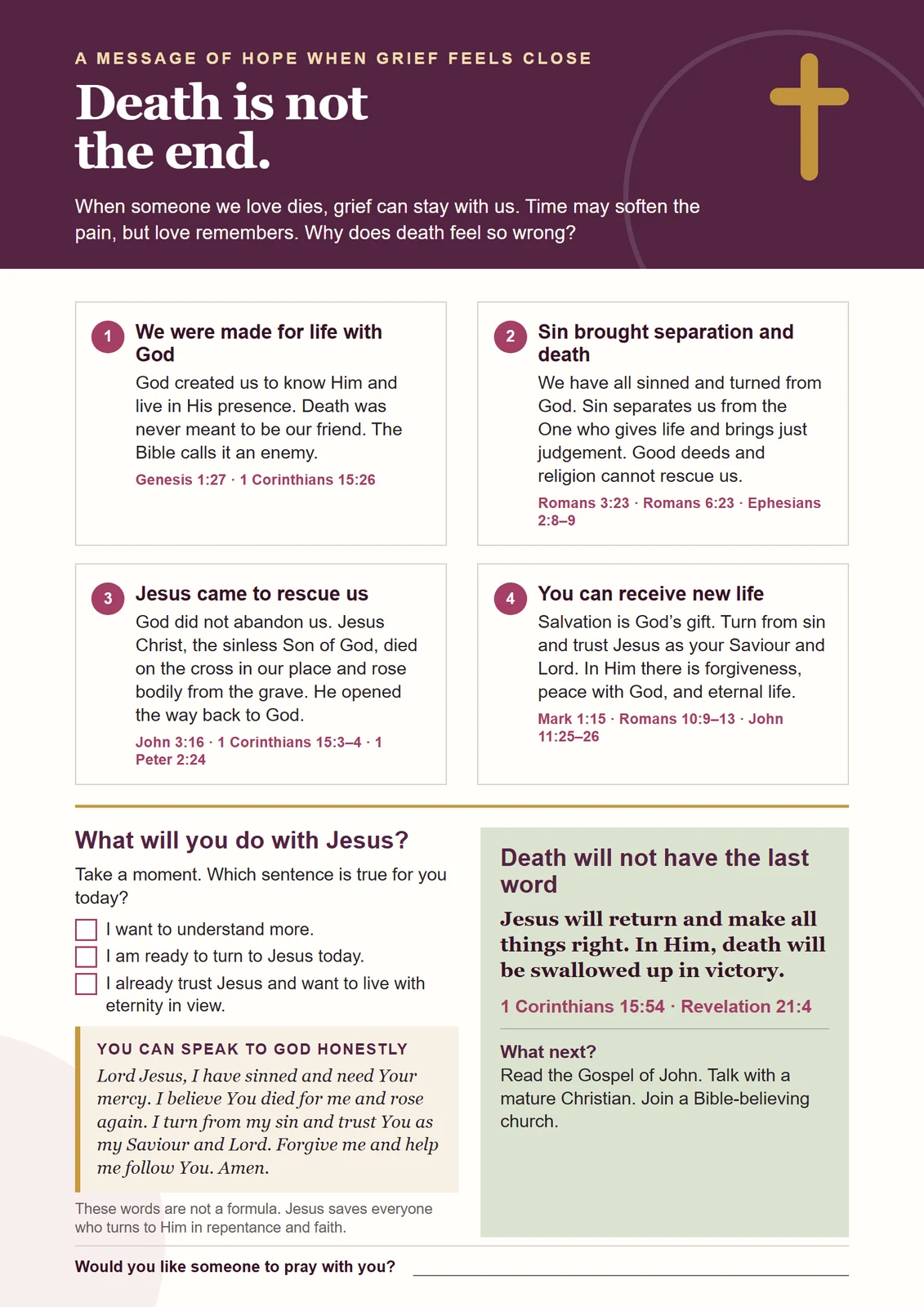 Preview of the Death Is Not the End printable gospel tract
